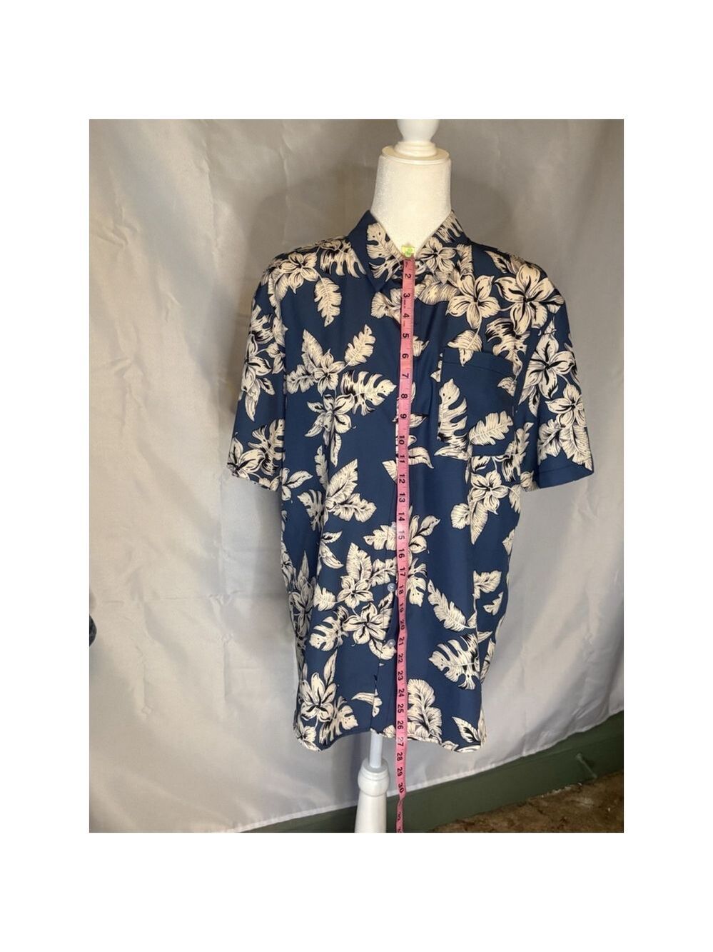 SHEIN Men’s Tropical Hawaiian Shirt Blue White Floral Palm Leaf Short Sleeve L - Picture 2 of 5